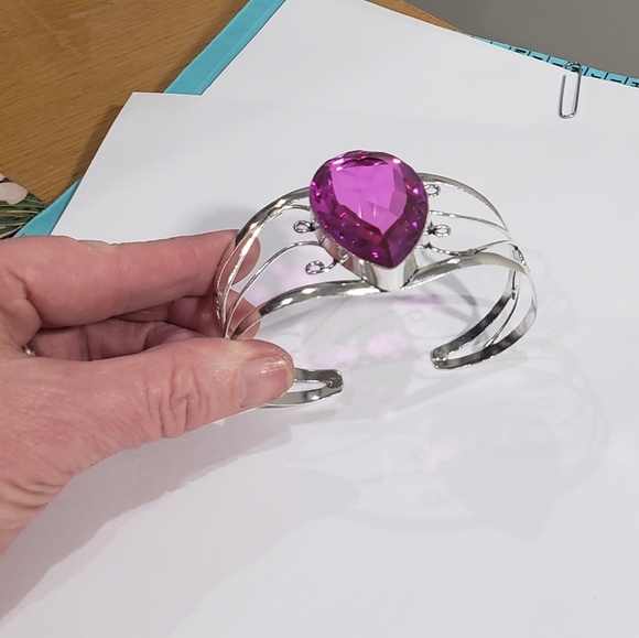 Pink Rubellite bracelet, 925 silver large pink rubellite adjustable cuff bangle - Picture 4 of 13